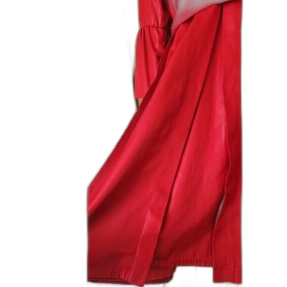 Vintage Rufuete Red Italian Trench Coat with ruffled sleeves size 50 - Picture 10 of 12